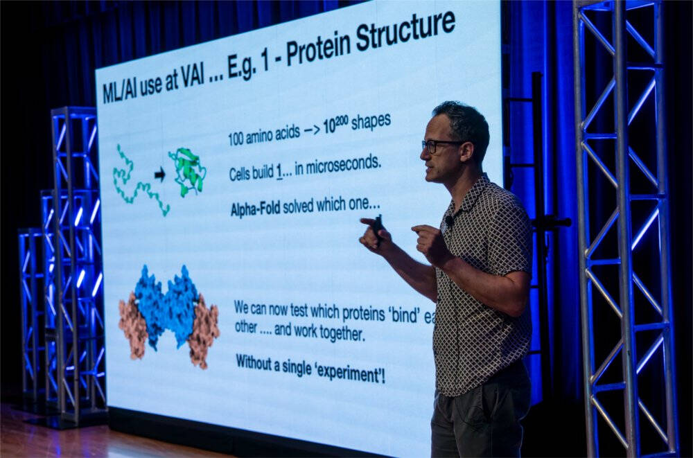 Andrew Pospisilik, of the Van Andel Institute, speaks as part of "Tech Talks: Health & Technology" at the DeVos Center's Loosemore Auditorium in Grand Rapids on September 16